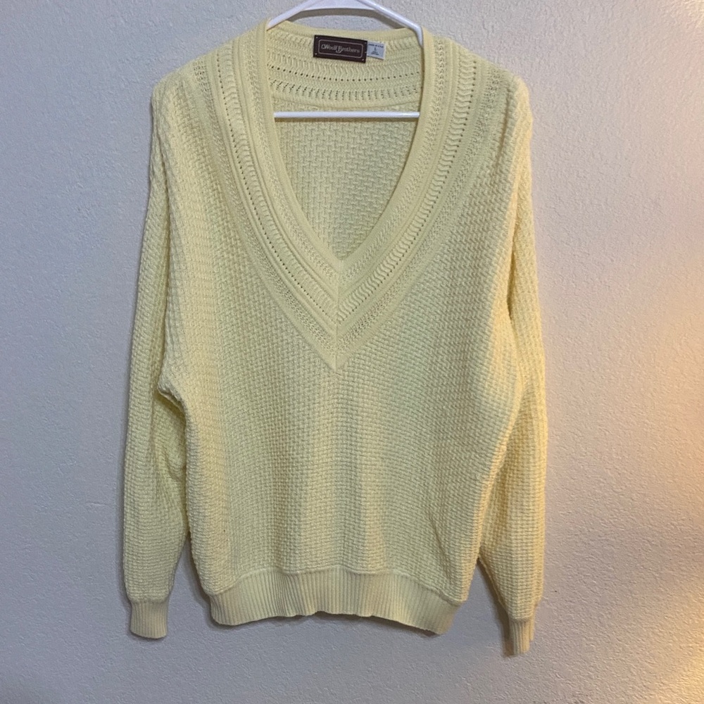 Vintage Woolf Brothers Classic V-Neck Knit Sweater - Pale Yellow